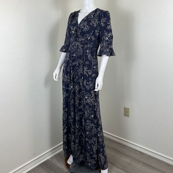 Gal Meets Glam Women Size 8 Irene Blue Floral Maxi NEW Dress Flutter 3/4 Sleeve - Picture 12 of 15